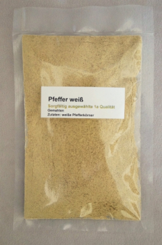 Preview: Weißer Muntok Pfeffer gemahlen Preview: Weiße Pfefferkörner gemahlen Tüte